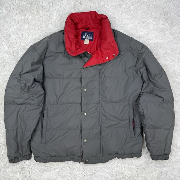 Vintage Woolrich Gray Goose Down Button Puffer Jacket Bomber Made In USA‎ Size L - Picture 1 of 11